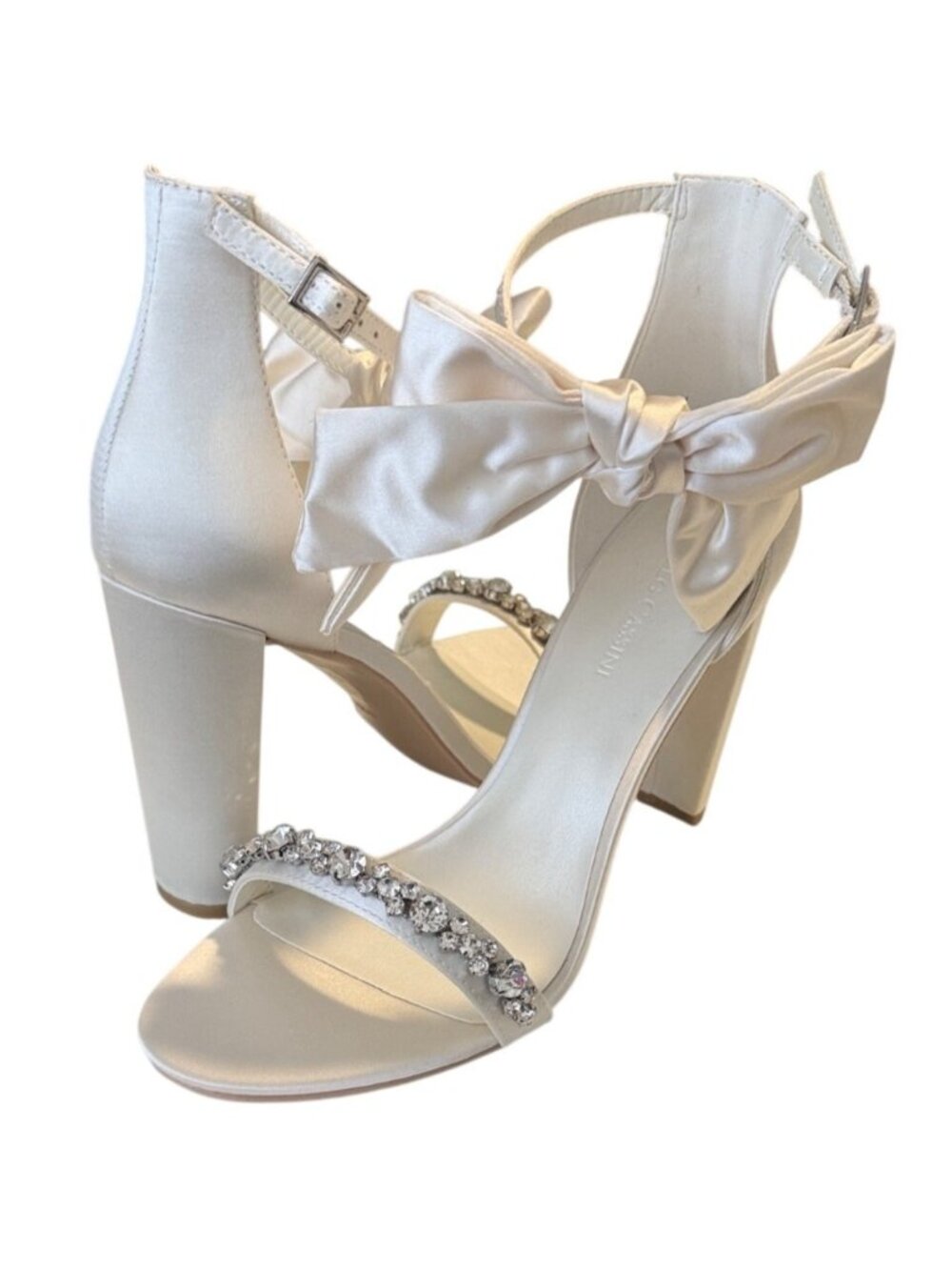 Oleg Cassini Melania Ivory Bow Detail Ankle Buckle Rhinestone Heels Size 9 NIB